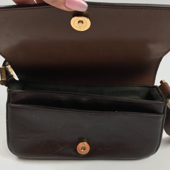 Vintage Y2K Brown Faux Leather 2000s Shoulder Bag Small Purse - Picture 4 of 7